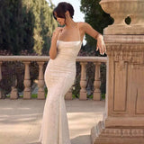 Niulatu Mermaid Spaghetti Straps Long White Prom Dresses Formal Graduation Party Dress Evening Dress SD2461