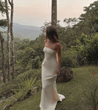 Niulatu Mermaid Strapless Ivory Prom Dresses Formal Graduation Party Dress Evening Dress SD2465