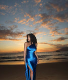 Niulatu Sheath One Shoulder Blue Long Party Dresses Prom Dresses SD2468