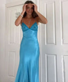 Niulatu Spaghetti Strap Sleeveless Mermaid Satin Long Backless Prom Dresses SD2470