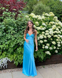 Niulatu Spaghetti Strap Sleeveless Mermaid Satin Long Backless Prom Dresses SD2470
