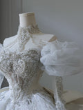 Niulatu Ball Gown Off The Shoulder White Lace Long Sleeves Wedding Dresses Bridal Dress SD2471