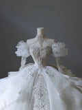 Niulatu Ball Gown Off The Shoulder White Lace Long Sleeves Wedding Dresses Bridal Dress SD2471
