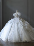 Niulatu Ball Gown Off The Shoulder White Lace Long Sleeves Wedding Dresses Bridal Dress SD2471