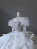 Niulatu Ball Gown Off The Shoulder White Lace Long Sleeves Wedding Dresses Bridal Dress SD2471
