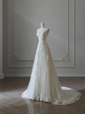 Niulatu A Line Sweetheart Lace Tulle White Wedding Dresses Brides Dress SD2472