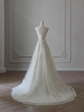 Niulatu A Line Sweetheart Lace Tulle White Wedding Dresses Brides Dress SD2472