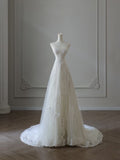 Niulatu A Line Sweetheart Lace Tulle White Wedding Dresses Brides Dress SD2472