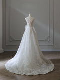 Niulatu A Line V Neckline Sequin Sleeveless White Wedding Dresses Brides Dress SD2473