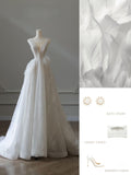 Niulatu A Line V Neckline Sequin Sleeveless White Wedding Dresses Brides Dress SD2473