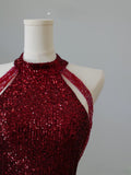 Niulatu Mermaid Scoop Neckline Burgundy Sequin Long Party Dress Prom Dresses SD2474