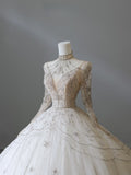 Niulatu Ball Gown High Neckline Tulle Long Sleeves Wedding Dresses Bridal Dress SD2475