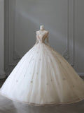 Niulatu Ball Gown High Neckline Tulle Long Sleeves Wedding Dresses Bridal Dress SD2475