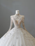 Niulatu Ball Gown High Neckline Tulle Long Sleeves Wedding Dresses Bridal Dress SD2475