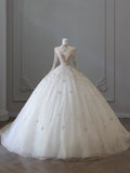 Niulatu Ball Gown High Neckline Tulle Long Sleeves Wedding Dresses Bridal Dress SD2475
