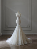 Niulatu Mermaid Sweetheart Lace White Wedding Dresses Brides Dress SD2477