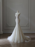 Niulatu Mermaid Sweetheart Lace White Wedding Dresses Brides Dress SD2477