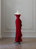 Niulatu Mermaid Off The Shoulder Neckline Burgundy Sequin Long Party Dress Prom Dresses SD2478