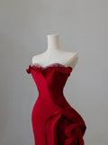 Niulatu Mermaid Off The Shoulder Neckline Burgundy Sequin Long Party Dress Prom Dresses SD2478
