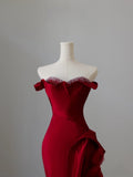Niulatu Mermaid Off The Shoulder Neckline Burgundy Sequin Long Party Dress Prom Dresses SD2478