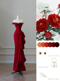 Niulatu Mermaid Off The Shoulder Neckline Burgundy Sequin Long Party Dress Prom Dresses SD2478