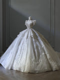 Niulatu Ball Gown Off The Shoulder Neckline Tulle Sequin Wedding Dresses Bridal Dress SD2479