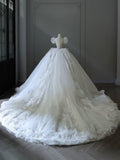Niulatu Ball Gown Off The Shoulder Short Sleeves Tulle Sequin Wedding Dresses Bridal Dress SD2480