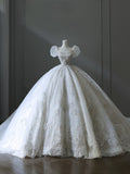 Niulatu Ball Gown Off The Shoulder Short Sleeves Tulle Sequin Wedding Dresses Bridal Dress SD2480