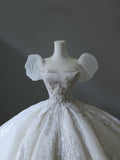 Niulatu Ball Gown Off The Shoulder Short Sleeves Tulle Sequin Wedding Dresses Bridal Dress SD2480