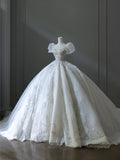 Niulatu Ball Gown Off The Shoulder Short Sleeves Tulle Sequin Wedding Dresses Bridal Dress SD2480