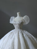 Niulatu Ball Gown Off The Shoulder Short Sleeves Tulle Sequin Wedding Dresses Bridal Dress SD2480