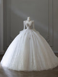 Niulatu Ball Gown V Neckline Sequin Long Sleeves Wedding Dresses Bridal Dresses SD2484