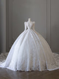 Niulatu Ball Gown V Neckline Sequin Long Sleeves Wedding Dress Bridal Dresses SD2485