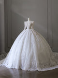 Niulatu Ball Gown V Neckline Sequin Long Sleeves Wedding Dress Bridal Dresses SD2485