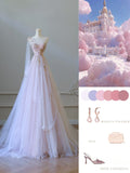 Niulatu A line One Shoulder Tulle Lace Long Evening Dress Prom Dresses SD2486