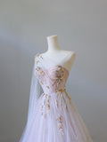 Niulatu A line One Shoulder Tulle Lace Long Evening Dress Prom Dresses SD2486