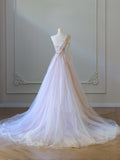 Niulatu A line One Shoulder Tulle Lace Long Evening Dress Prom Dresses SD2486