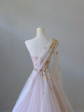 Niulatu A line One Shoulder Tulle Lace Long Evening Dress Prom Dresses SD2486
