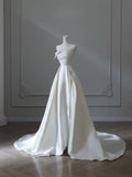 Niulatu A line Strapless Satin Ivory Long Wedding Dress Bridal Dresses SD2487