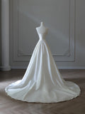 Niulatu A line Strapless Satin Ivory Long Wedding Dress Bridal Dresses SD2487