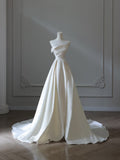 Niulatu A line Strapless Satin Ivory Long Wedding Dress Bridal Dresses SD2487