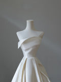Niulatu A line Strapless Satin Ivory Long Wedding Dress Bridal Dresses SD2487