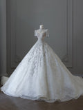 Niulatu Ball Gown Jewel Neckline Sequin Half Sleeves Wedding Dress Bridal Dresses SD2489