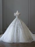 Niulatu Ball Gown Jewel Neckline Sequin Half Sleeves Wedding Dress Bridal Dresses SD2489