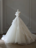 Niulatu Ball Gown Strapless Satin Ivory Long Wedding Dress Bridal Dresses SD2490