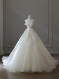 Niulatu Ball Gown Strapless Satin Ivory Long Wedding Dress Bridal Dresses SD2490