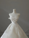 Niulatu Ball Gown Strapless Satin Ivory Long Wedding Dress Bridal Dresses SD2490