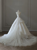 Niulatu Ball Gown Strapless Satin Ivory Long Wedding Dress Bridal Dresses SD2490