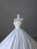 Niulatu Ball Gown Strapless Satin White Long Wedding Dress Bridal Dresses SD2493