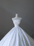 Niulatu Ball Gown Strapless Satin White Long Wedding Dress Bridal Dresses SD2493